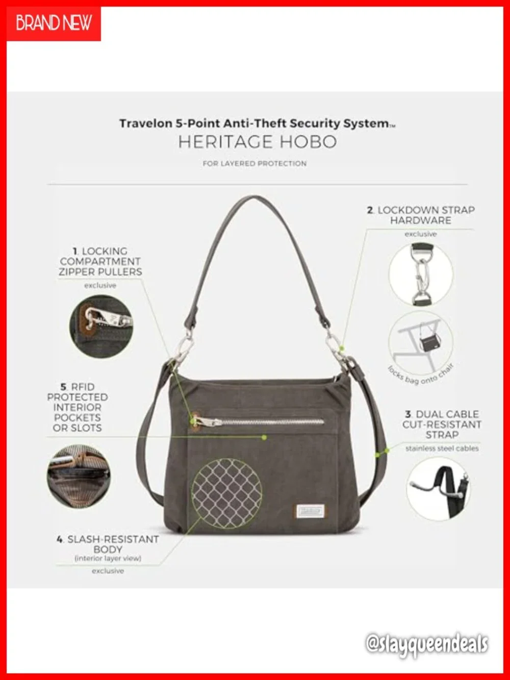 Anti-Theft Heritage Hobo Bag Cotton Canvas Suede
